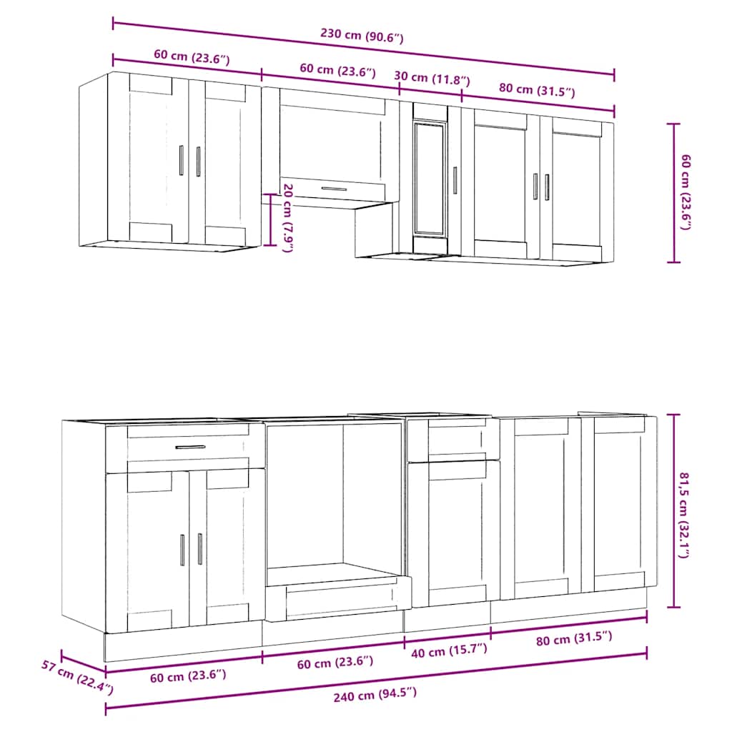 vidaXL 8 Piece Kitchen Cabinet Set Porto Black Engineered Wood