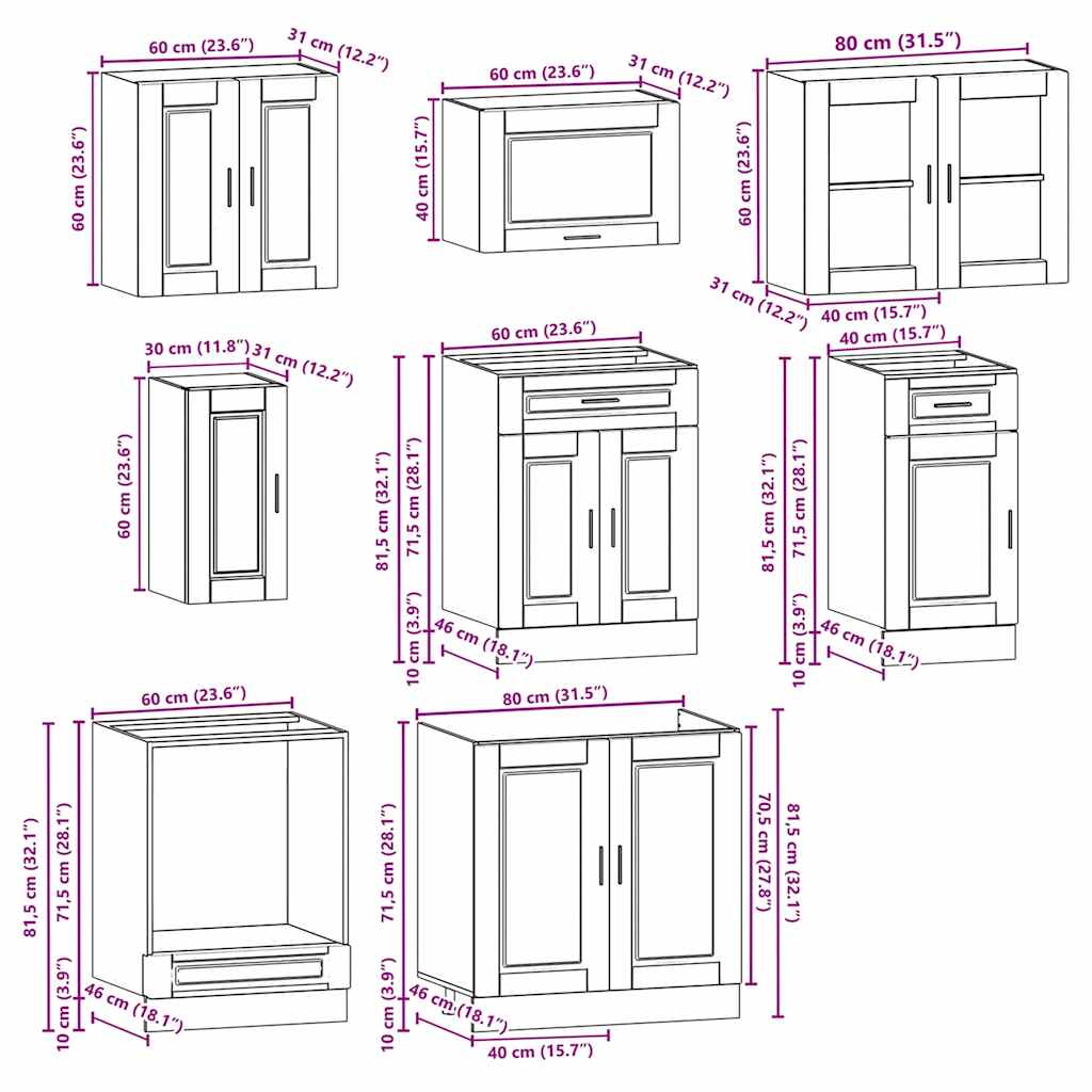 vidaXL 8 Piece Kitchen Cabinet Set Porto Sonoma Oak Engineered Wood