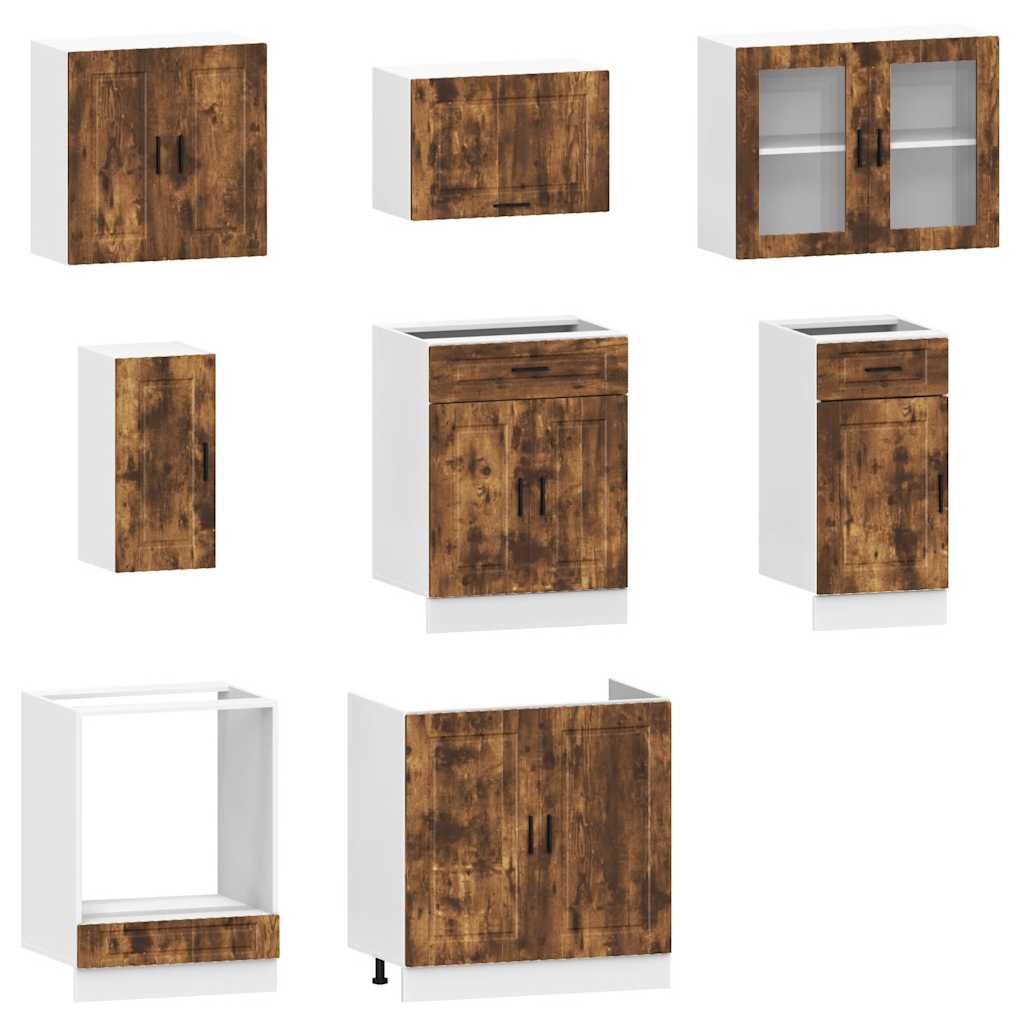vidaXL 8 Piece Kitchen Cabinet Set Porto Smoked Oak Engineered Wood