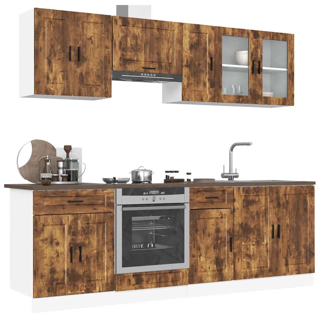 vidaXL 8 Piece Kitchen Cabinet Set Porto Smoked Oak Engineered Wood