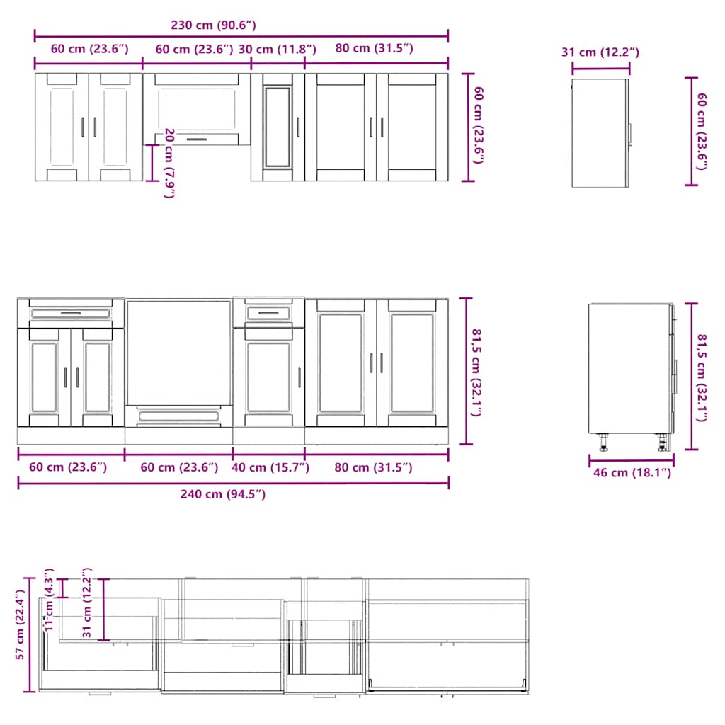 vidaXL 8 Piece Kitchen Cabinet Set Kalmar Grey Sonoma Engineered Wood