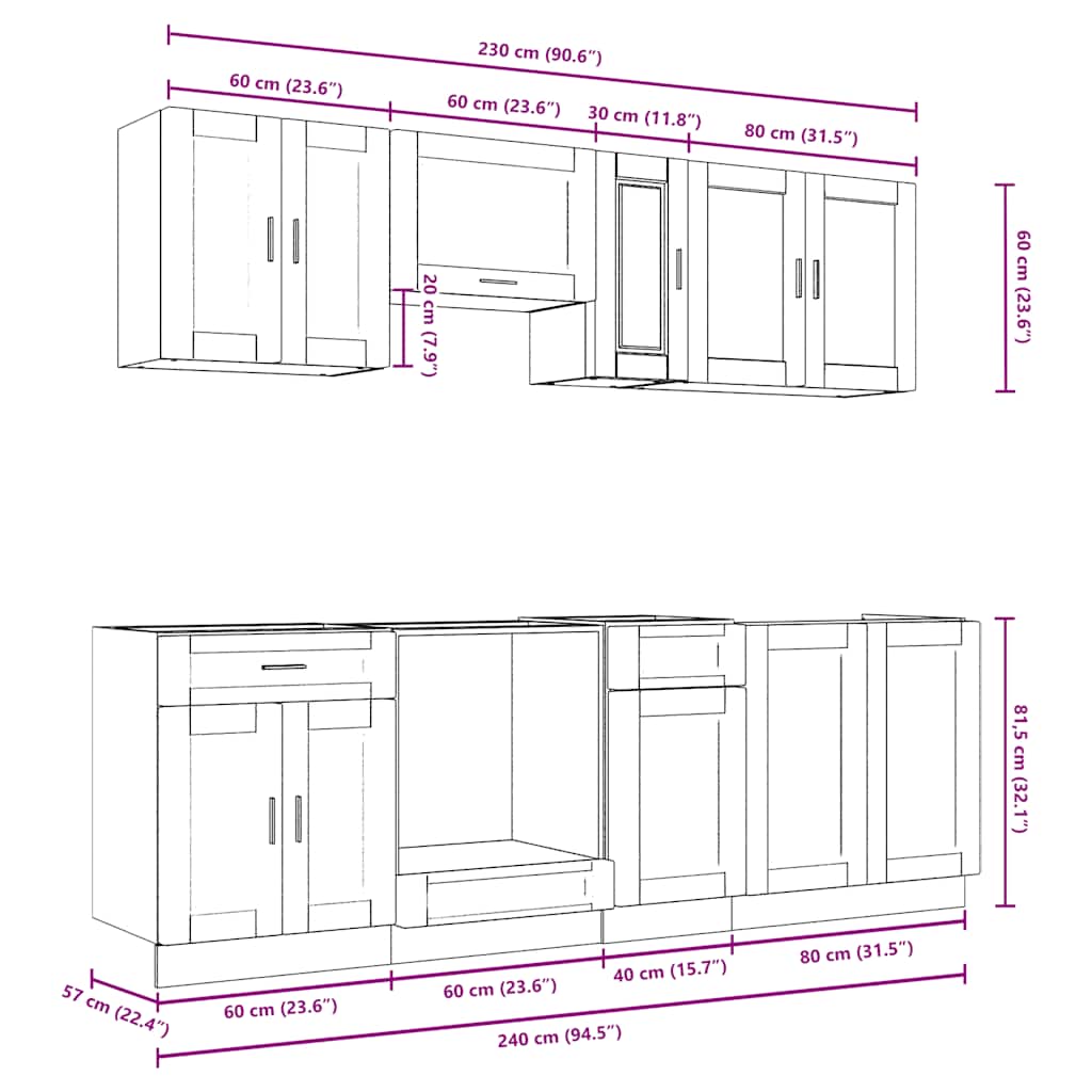 vidaXL 8 Piece Kitchen Cabinet Set Kalmar Grey Sonoma Engineered Wood
