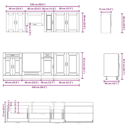 vidaXL 8 Piece Kitchen Cabinet Set Kalmar Old Wood Engineered Wood