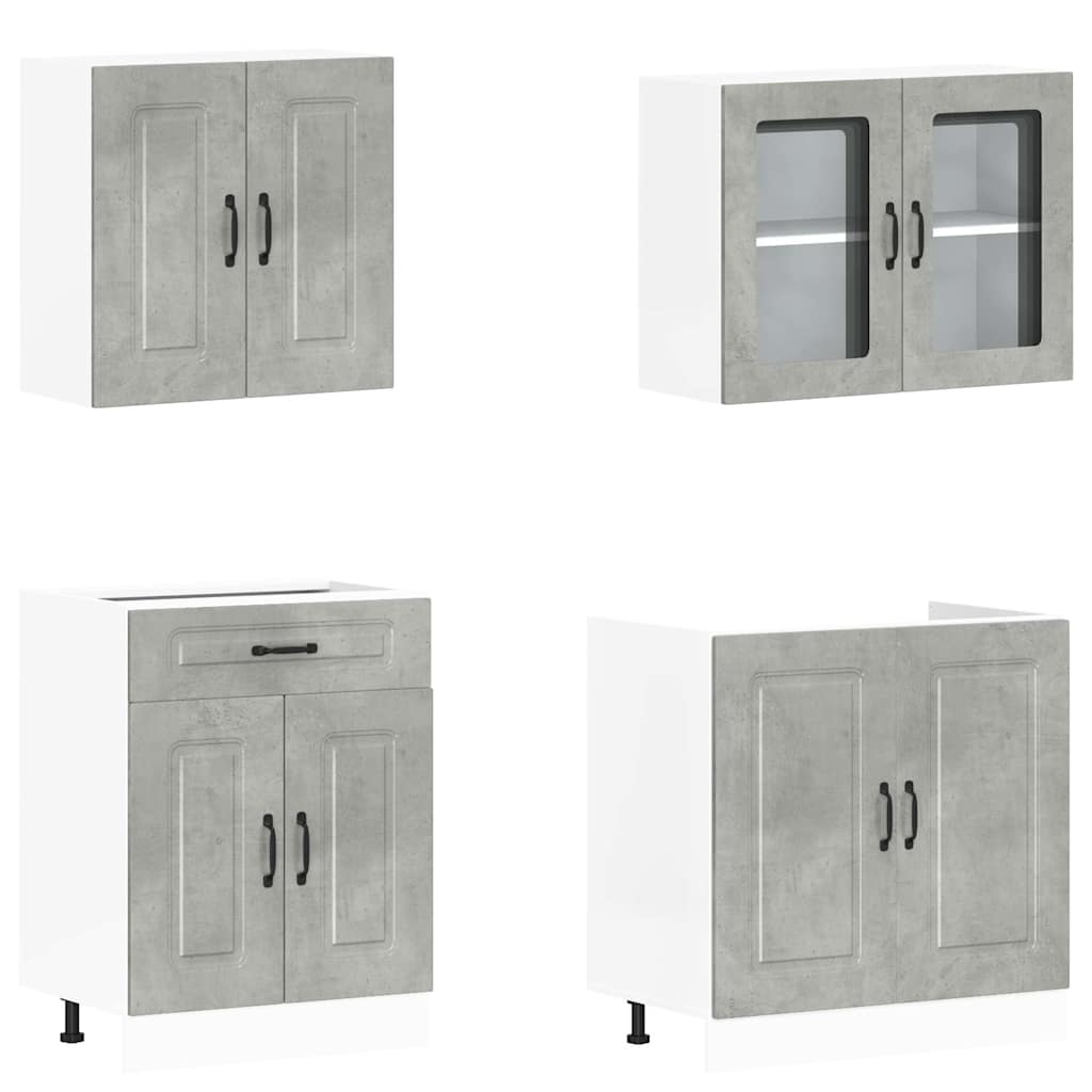 vidaXL 4 Piece Kitchen Cabinet Set "Kalmar" Concrete Grey Engineered Wood