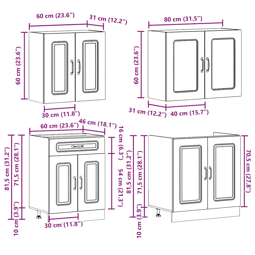 vidaXL 4 Piece Kitchen Cabinet Set "Kalmar" Concrete Grey Engineered Wood