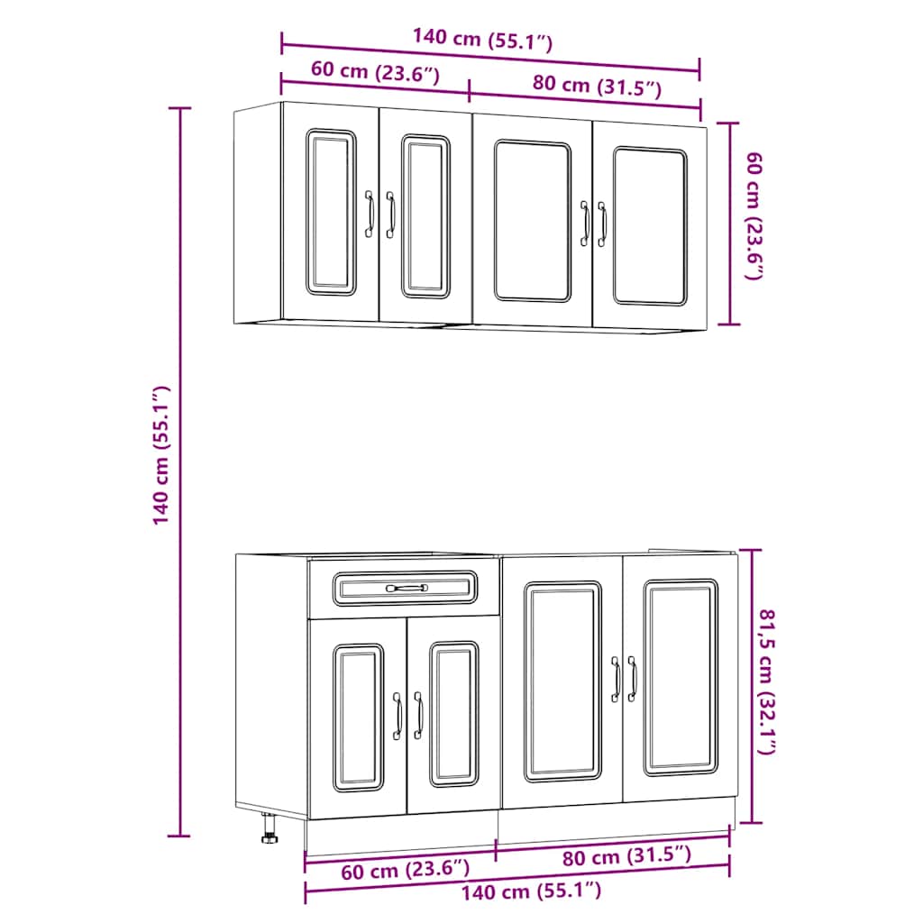 vidaXL 4 Piece Kitchen Cabinet Set "Kalmar" Concrete Grey Engineered Wood
