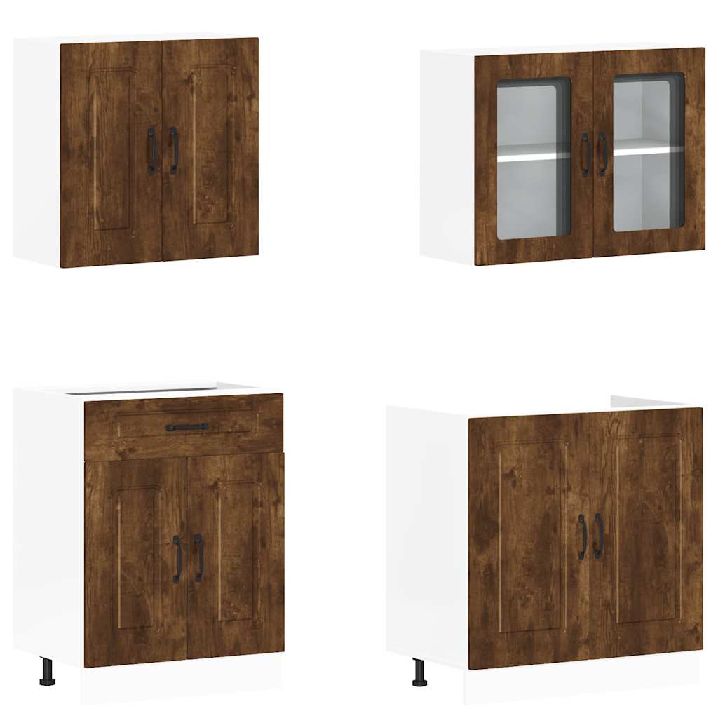 vidaXL 4 Piece Kitchen Cabinet Set "Kalmar" Smoked Oak Engineered Wood