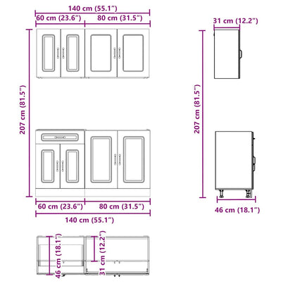 vidaXL 4 Piece Kitchen Cabinet Set "Kalmar" Smoked Oak Engineered Wood