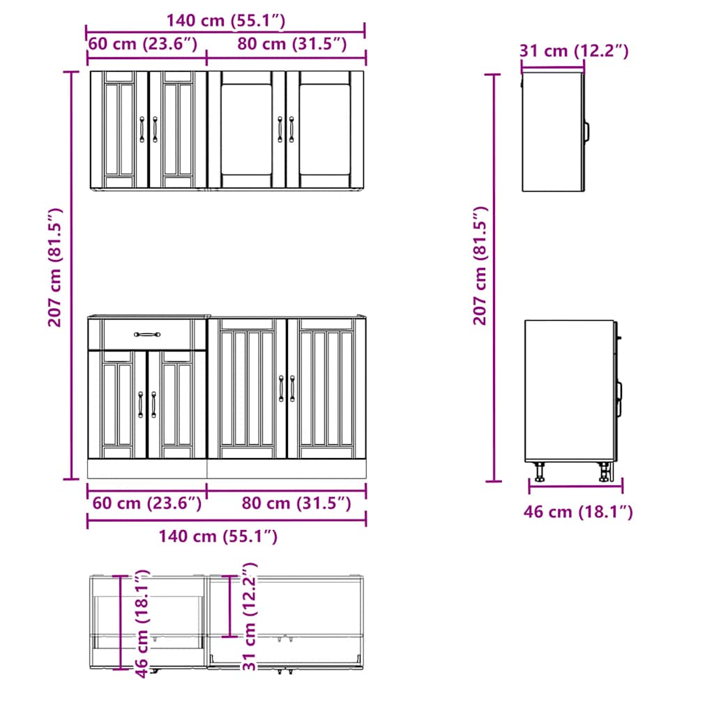 vidaXL 4 Piece Kitchen Cabinet Set Lucca White Engineered Wood