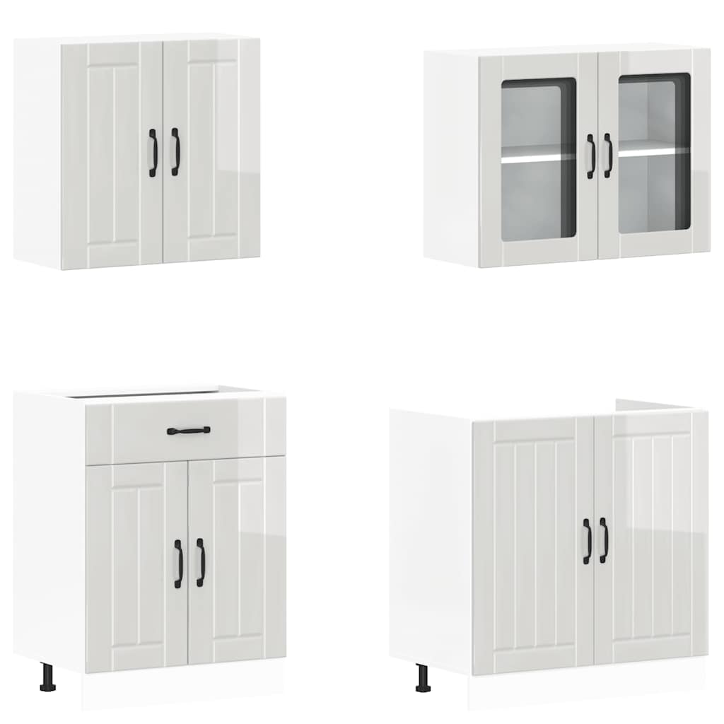 vidaXL 4 Piece Kitchen Cabinet Set Lucca High Gloss White Engineered Wood