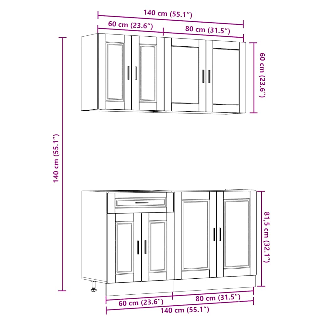 vidaXL 4 Piece Kitchen Cabinet Set Porto White Engineered Wood