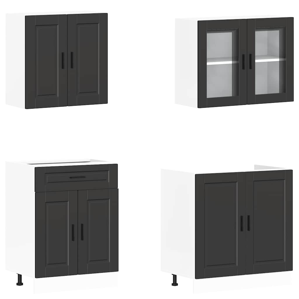 vidaXL 4 Piece Kitchen Cabinet Set Porto Black Engineered Wood