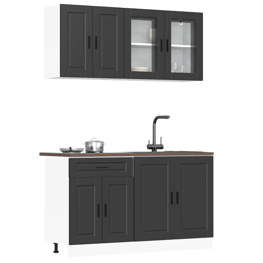 vidaXL 4 Piece Kitchen Cabinet Set Porto Black Engineered Wood