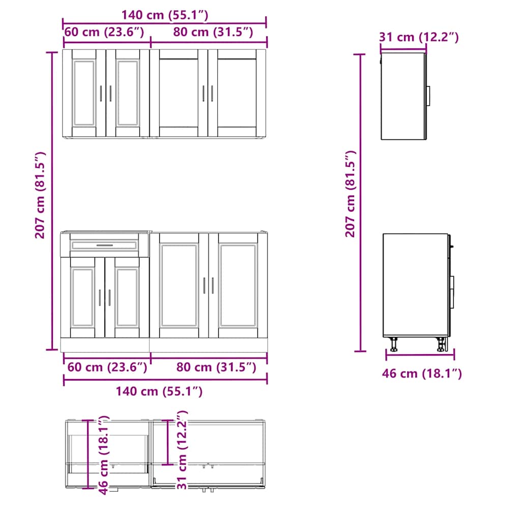 vidaXL 4 Piece Kitchen Cabinet Set Porto Grey Sonoma Engineered Wood