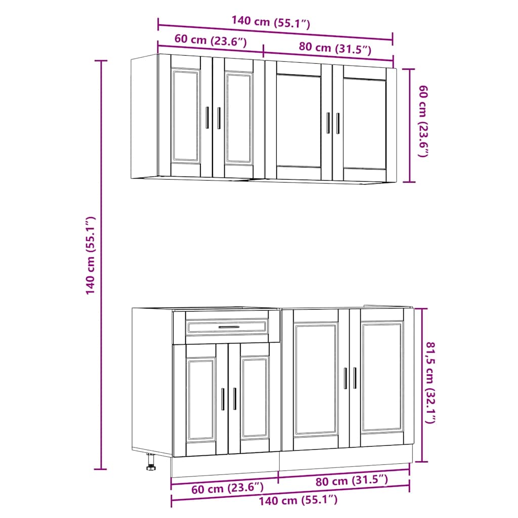 vidaXL 4 Piece Kitchen Cabinet Set Porto Old Wood Engineered Wood