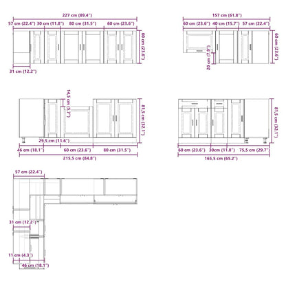 vidaXL 11 Piece Kitchen Cabinet Set Porto Smoked Oak Engineered Wood