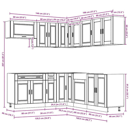 vidaXL 11 Piece Kitchen Cabinet Set Porto Gloss White Engineered Wood