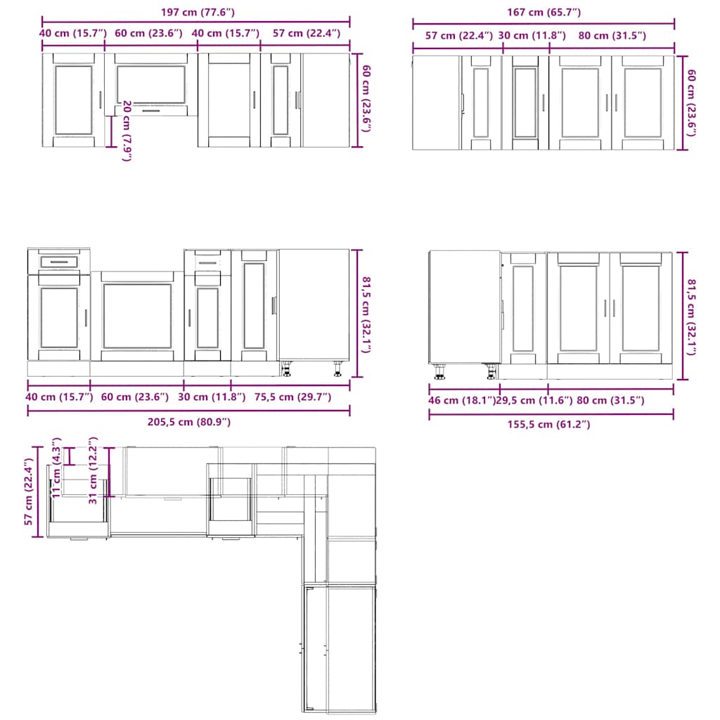vidaXL 11 Piece Kitchen Cabinet Set Porto Concrete Grey Engineered Wood