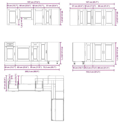 vidaXL 11 Piece Kitchen Cabinet Set Porto Smoked Oak Engineered Wood