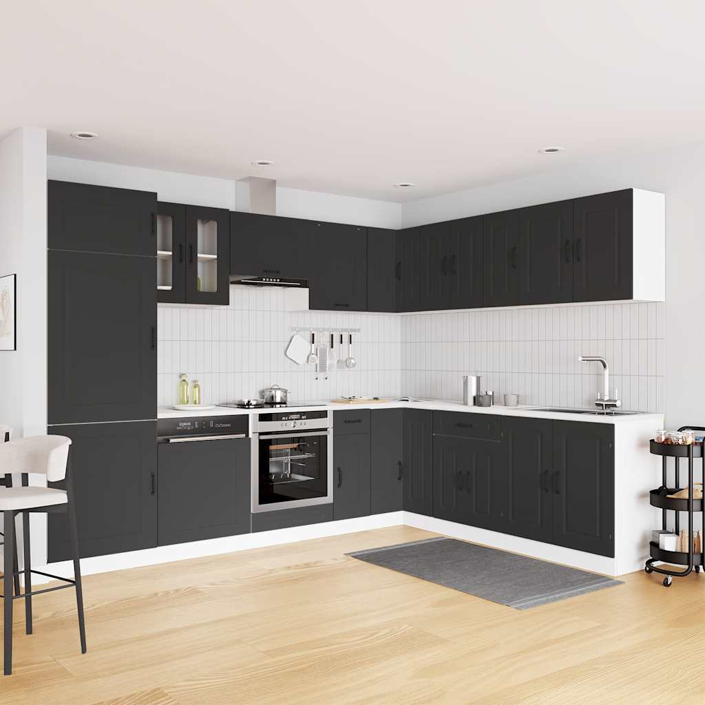 vidaXL 14 Piece Kitchen Cabinet Set Kalmar Black Engineered Wood