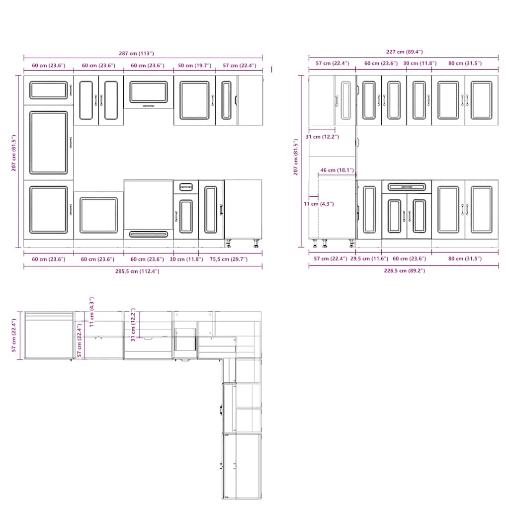 vidaXL 14 Piece Kitchen Cabinet Set Kalmar Black Engineered Wood