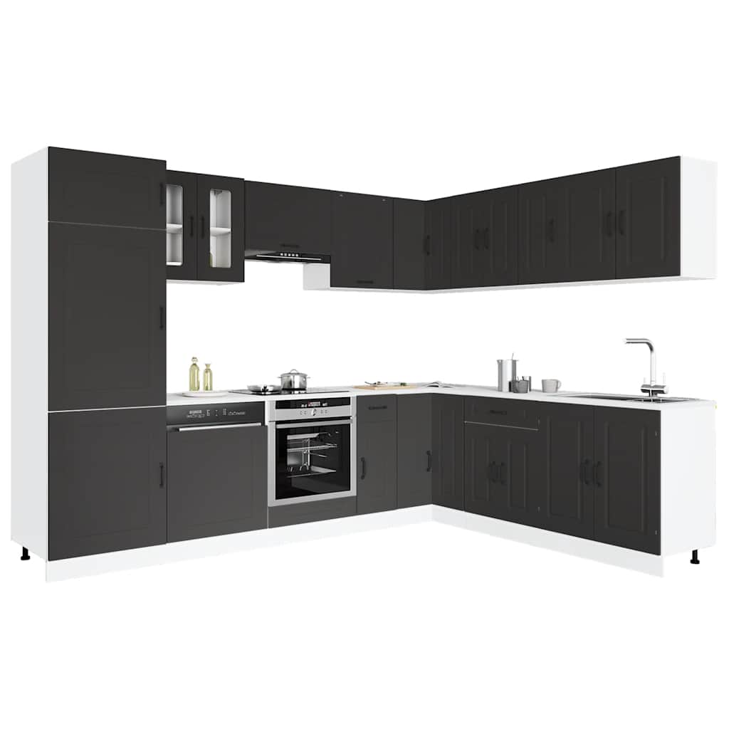 vidaXL 14 Piece Kitchen Cabinet Set Kalmar Black Engineered Wood