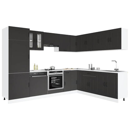 vidaXL 14 Piece Kitchen Cabinet Set Kalmar Black Engineered Wood