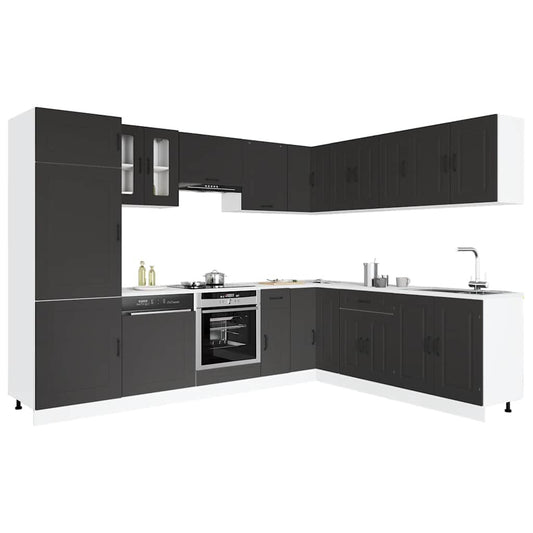 vidaXL 14 Piece Kitchen Cabinet Set Kalmar Black Engineered Wood