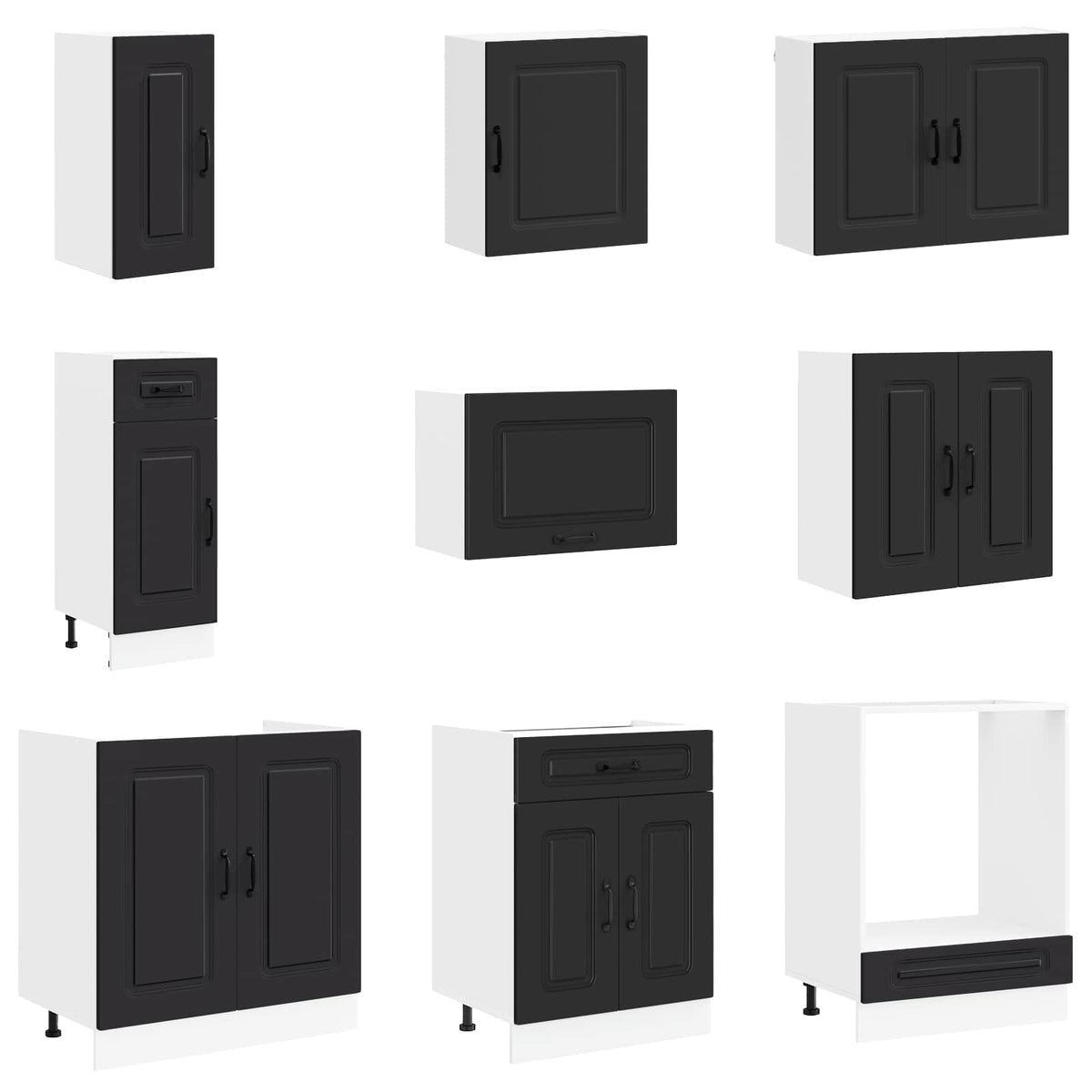 vidaXL 14 Piece Kitchen Cabinet Set "Kalmar" Black Engineered Wood
