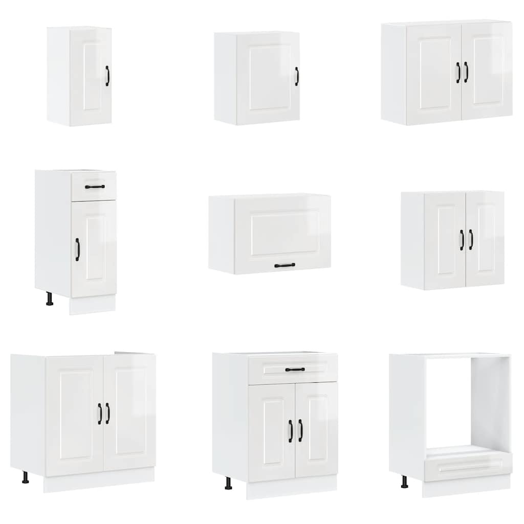 vidaXL 14 Piece Kitchen Cabinet Set Kalmar Gloss White Engineered Wood