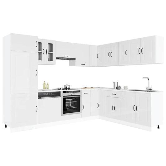 vidaXL 14 Piece Kitchen Cabinet Set Kalmar Gloss White Engineered Wood