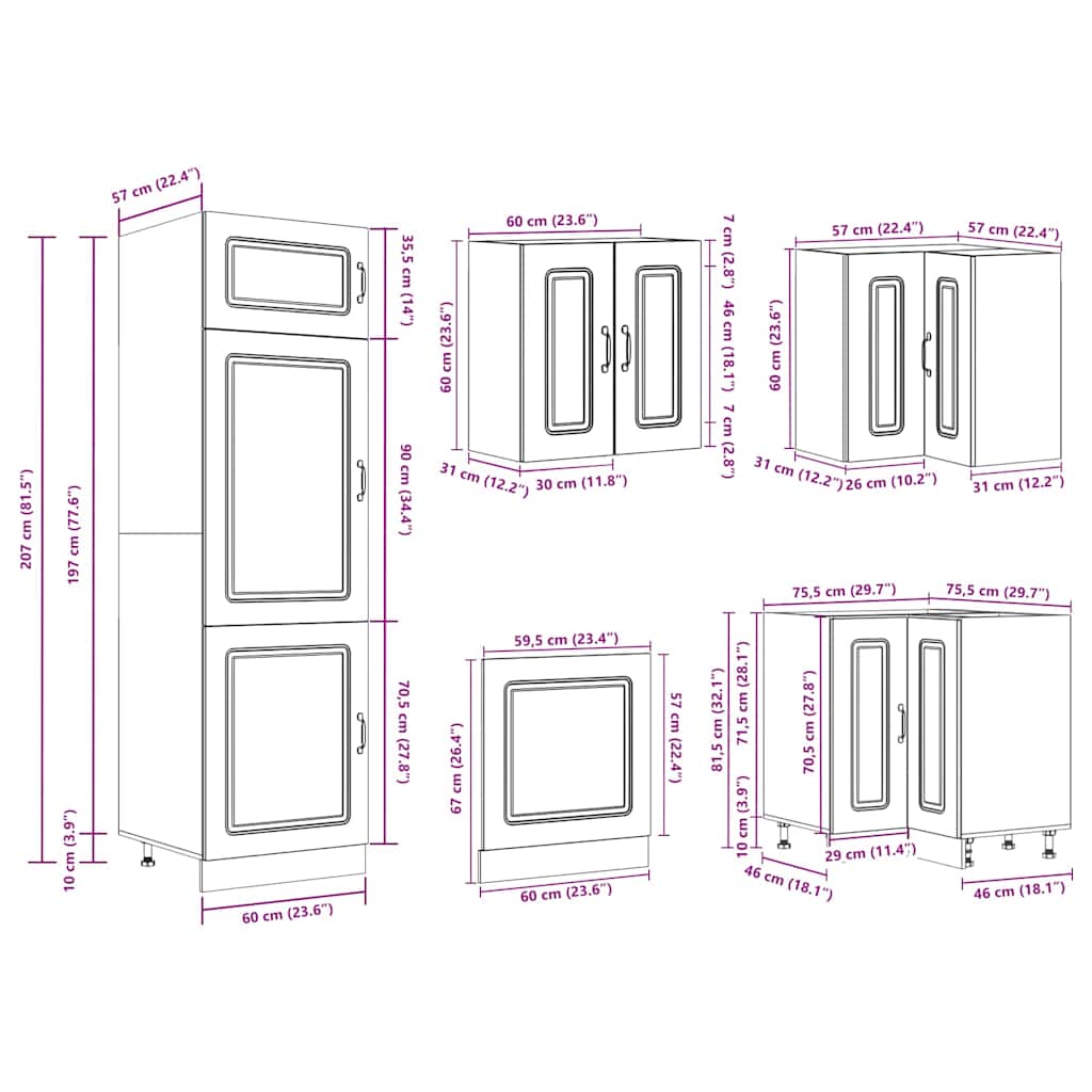 vidaXL 14 Piece Kitchen Cabinet Set Kalmar Concrete Grey Engineered Wood