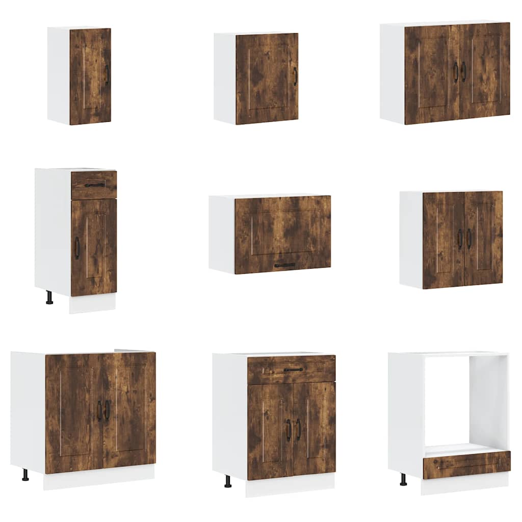 vidaXL 14 Piece Kitchen Cabinet Set Kalmar Smoked Oak Engineered Wood