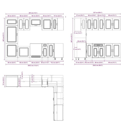vidaXL 14 Piece Kitchen Cabinet Set Kalmar Smoked Oak Engineered Wood