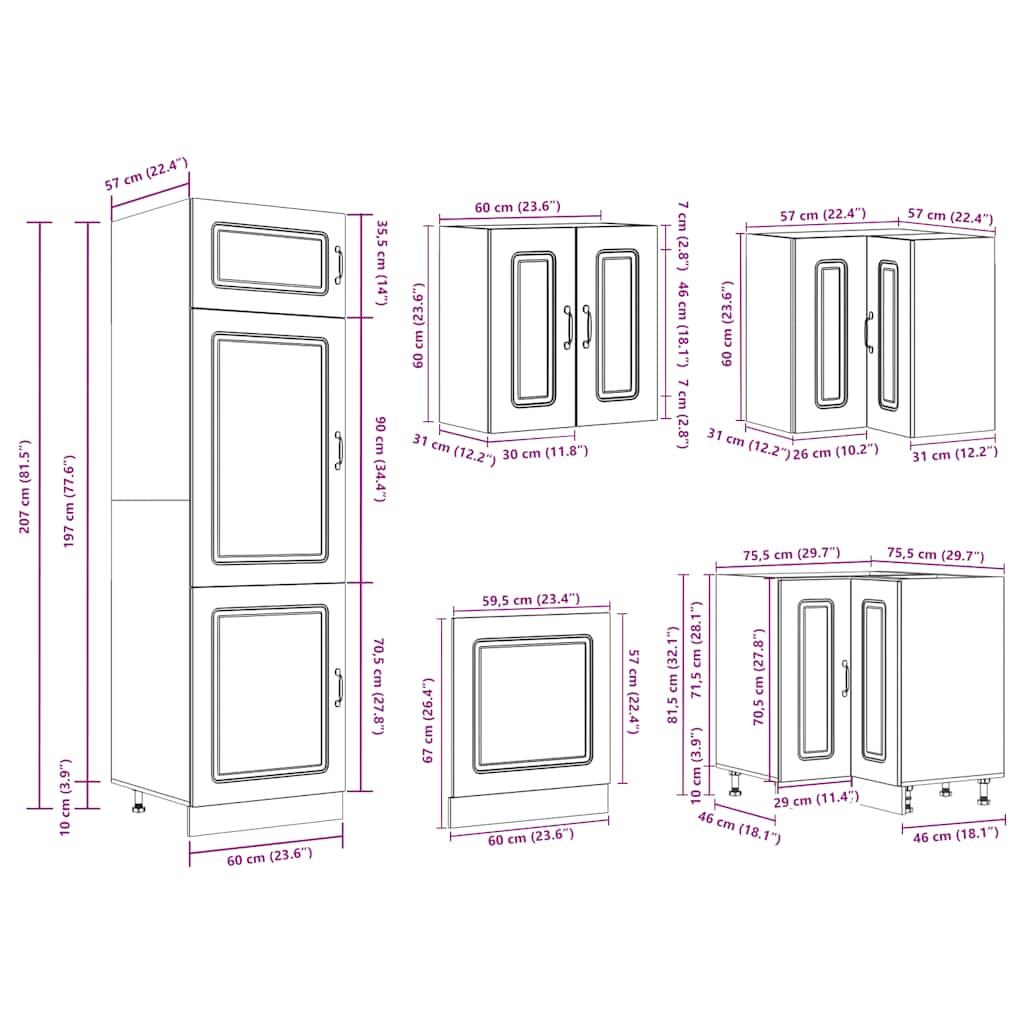 vidaXL 14 Piece Kitchen Cabinet Set Kalmar Grey Sonoma Engineered Wood