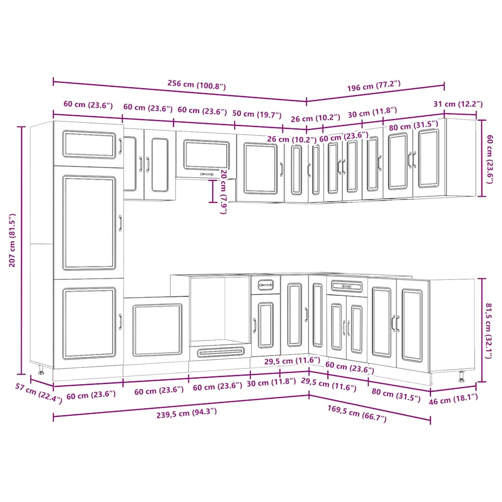 vidaXL 14 Piece Kitchen Cabinet Set Kalmar Brown Oak Engineered Wood