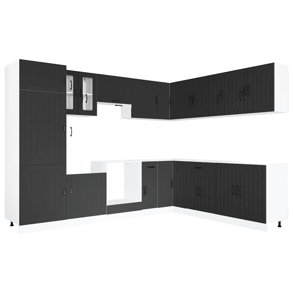 vidaXL 14 Piece Kitchen Cabinet Set Lucca Black Engineered Wood