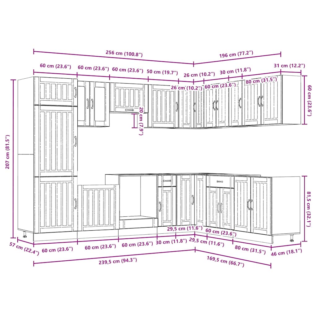 vidaXL 14 Piece Kitchen Cabinet Set Lucca Black Engineered Wood