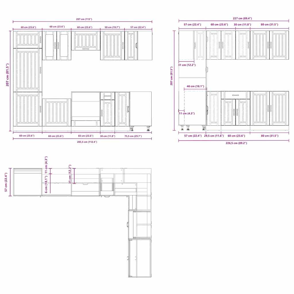vidaXL 14 Piece Kitchen Cabinet Set Lucca Black Engineered Wood