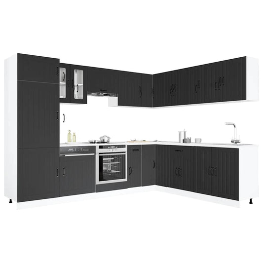 vidaXL 14 Piece Kitchen Cabinet Set Lucca Black Engineered Wood
