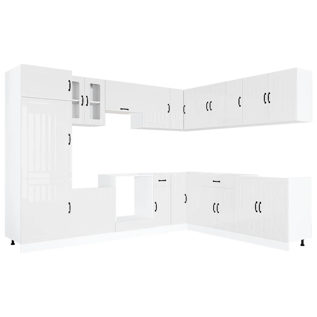 vidaXL 14 Piece Kitchen Cabinet Set Lucca Gloss White Engineered Wood