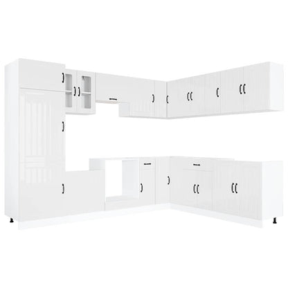 vidaXL 14 Piece Kitchen Cabinet Set Lucca Gloss White Engineered Wood