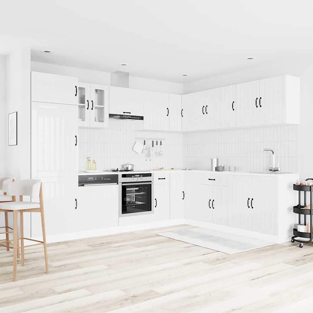 vidaXL 14 Piece Kitchen Cabinet Set Lucca Gloss White Engineered Wood