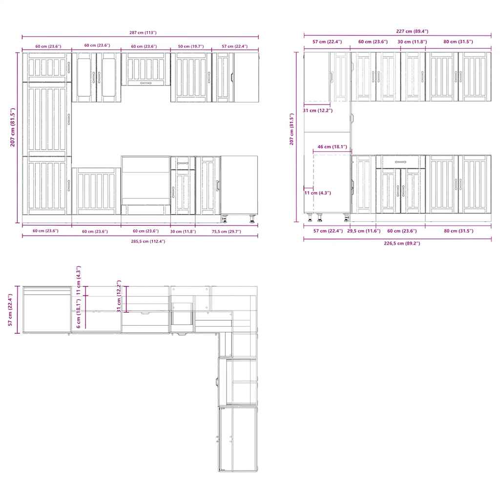vidaXL 14 Piece Kitchen Cabinet Set Lucca Concrete Grey Engineered Wood