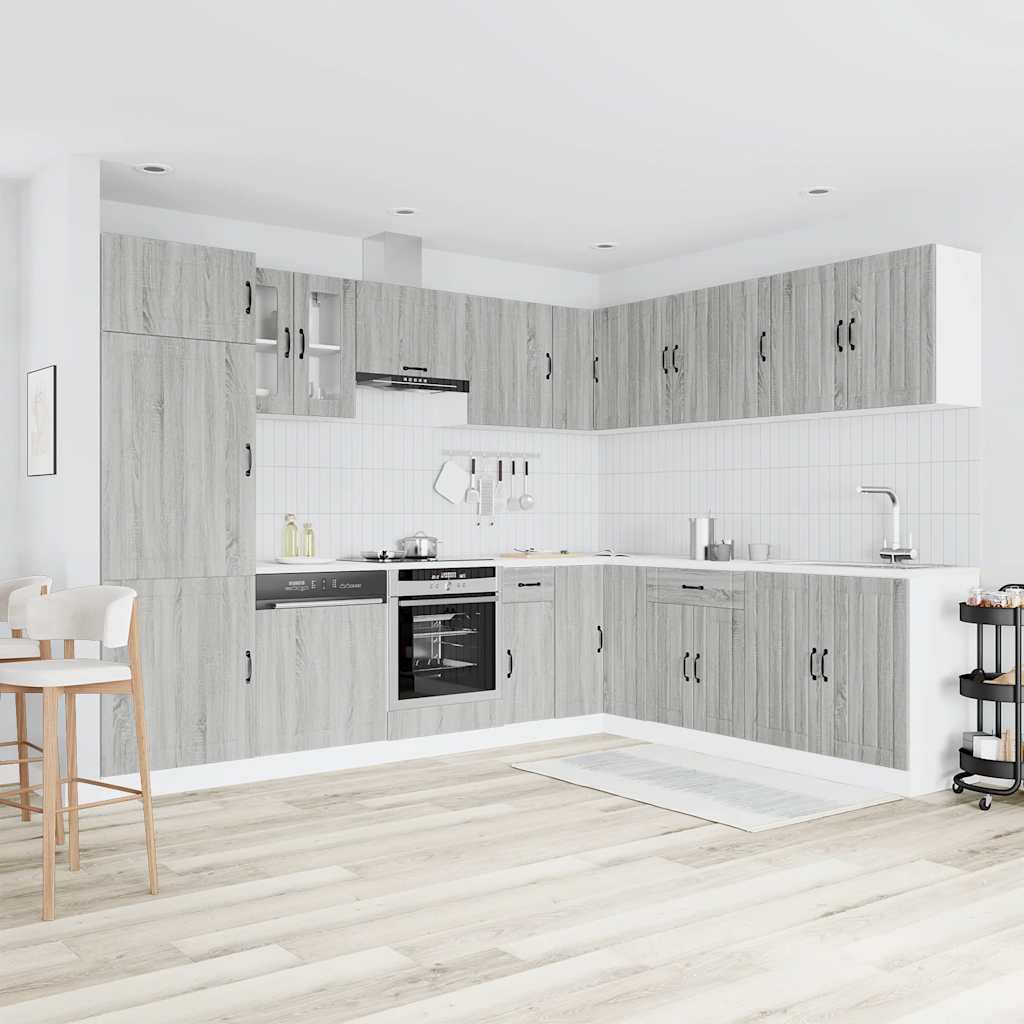 vidaXL 14 Piece Kitchen Cabinet Set Lucca Grey Sonoma Engineered Wood