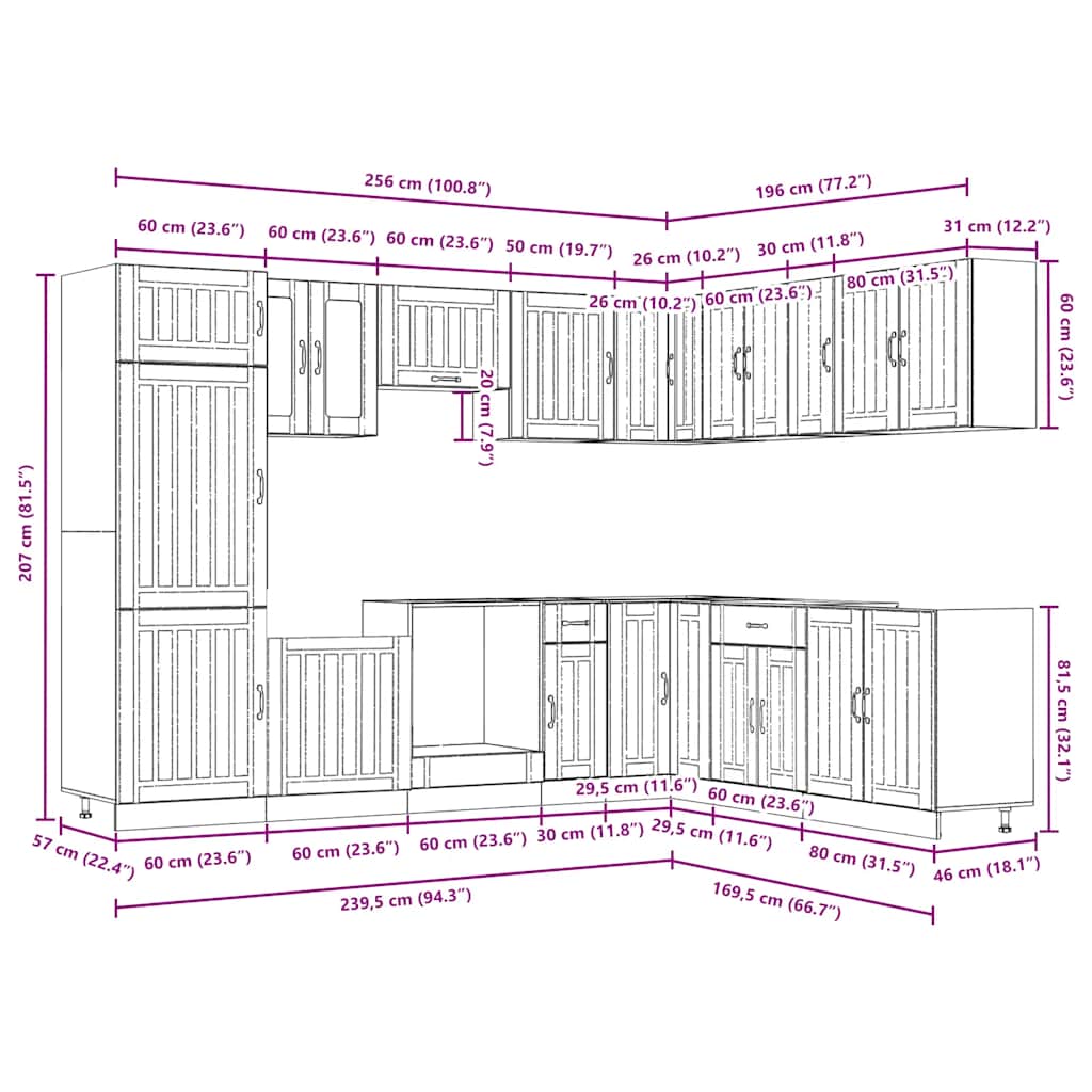 vidaXL 14 Piece Kitchen Cabinet Set Lucca Grey Sonoma Engineered Wood