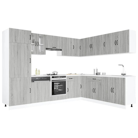 vidaXL 14 Piece Kitchen Cabinet Set Lucca Grey Sonoma Engineered Wood