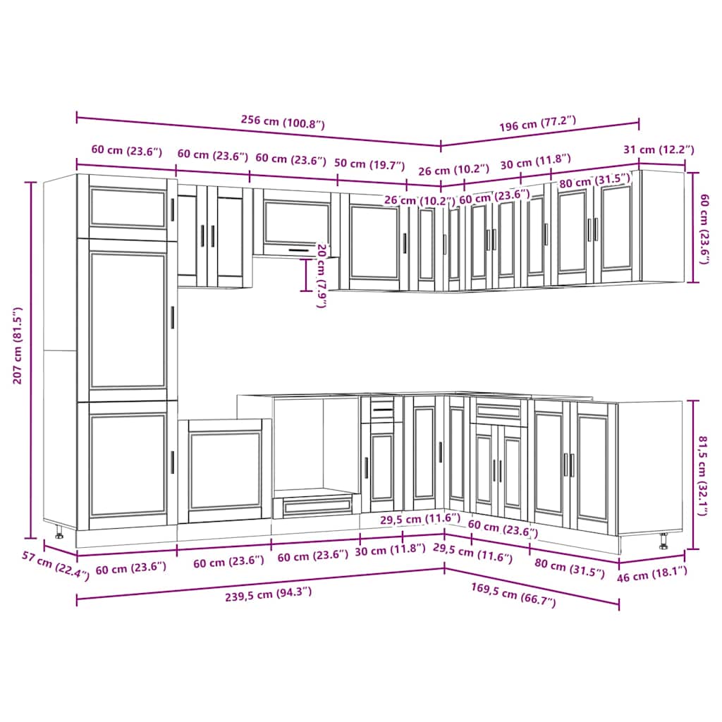 vidaXL 14 Piece Kitchen Cabinet Set Porto Black Engineered Wood
