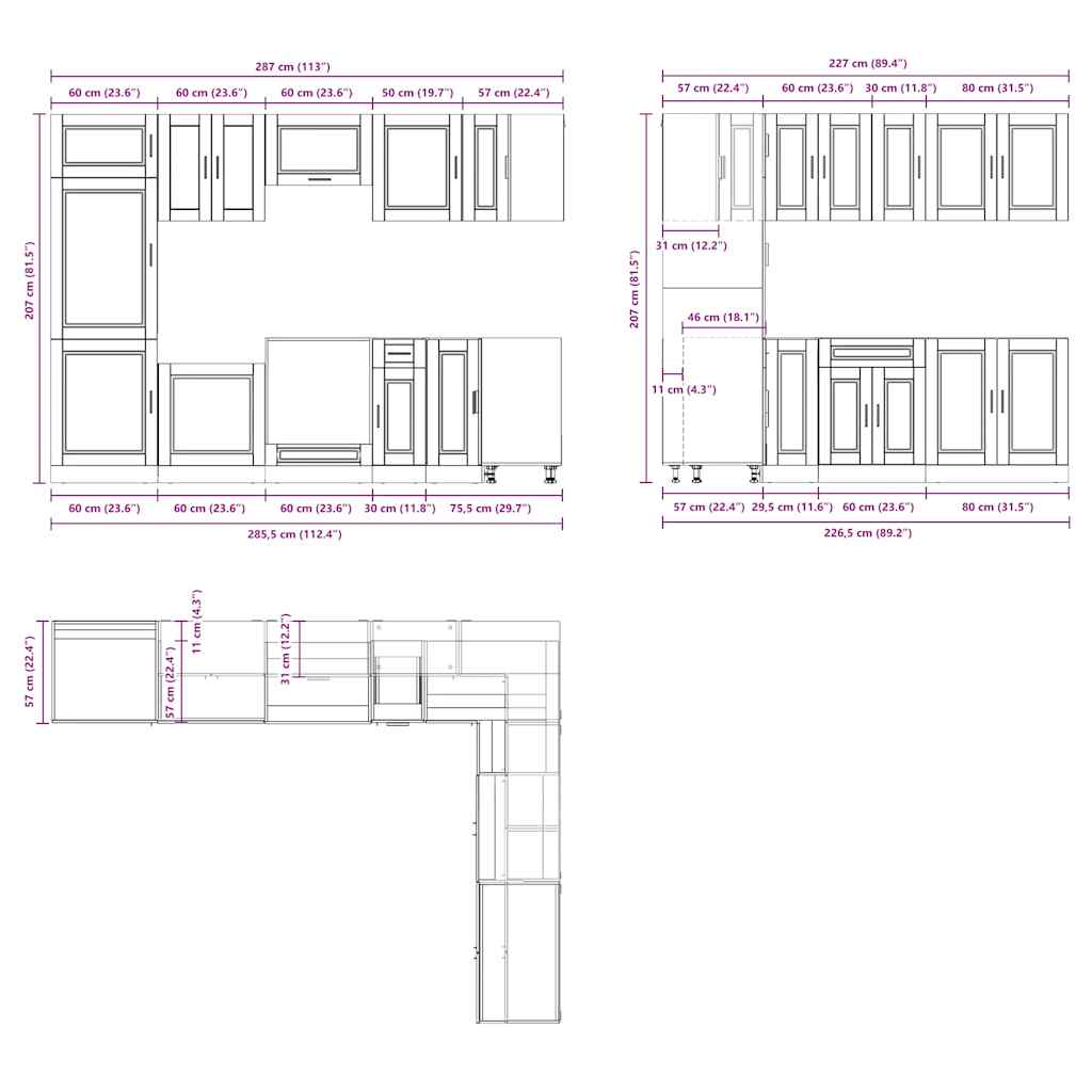 vidaXL 14 Piece Kitchen Cabinet Set Porto Black Engineered Wood