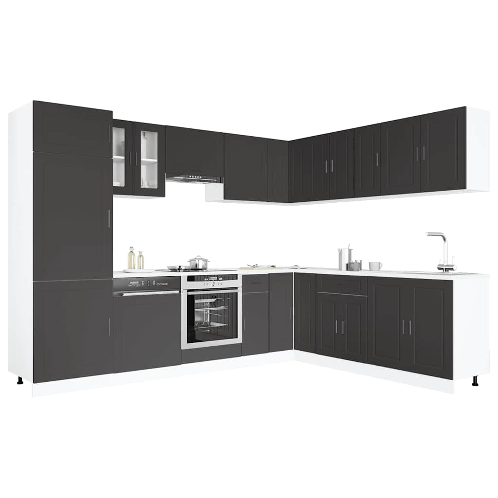 vidaXL 14 Piece Kitchen Cabinet Set Porto Black Engineered Wood